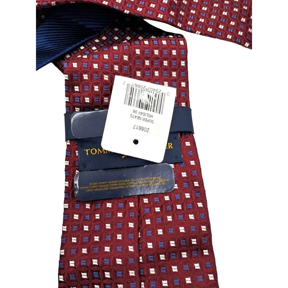 Vintage Tommy Hilfiger Mens Tie 100% Silk‎ Red Blue Geometric Pattern